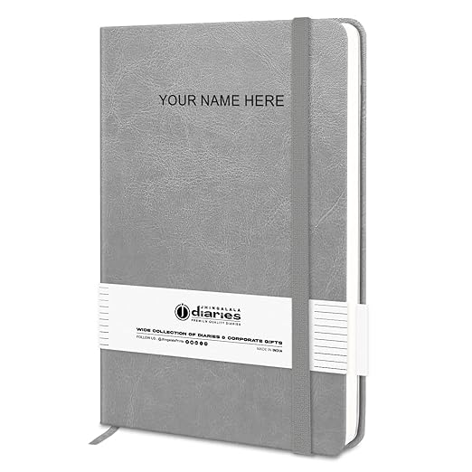 Jhingalala Blue PU Leather Customised Name Printed Notebook Diary with Elastic Lock For Office and Personal Daily Planner I A5 Personalised Journal Diary I 21x14 Cm I Undated 192 Ruled Pages