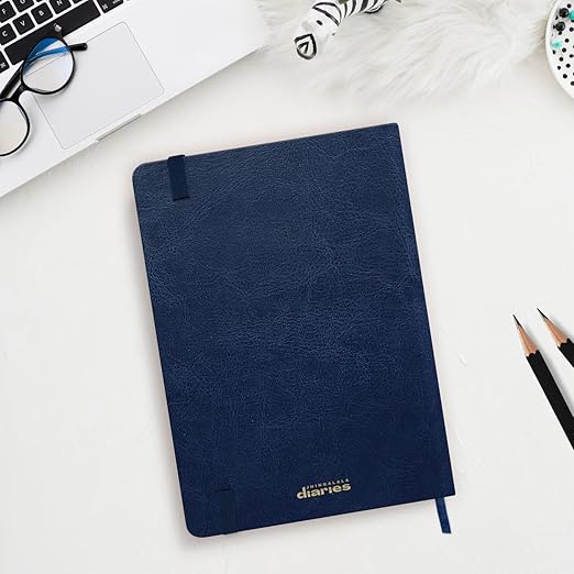 Jhingalala Blue PU Leather Customised Name Printed Notebook Diary with Elastic Lock For Office and Personal Daily Planner I A5 Personalised Journal Diary I 21x14 Cm I Undated 192 Ruled Pages