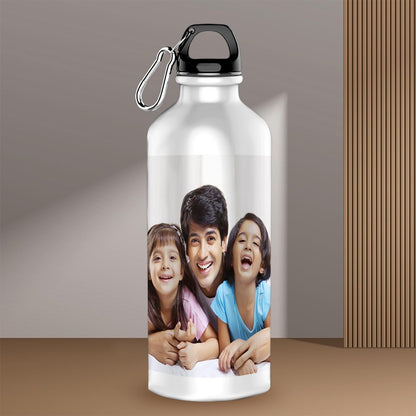 Aluminium Your Photo Personalised Printed Sports Sipper/Water Bottle with Photo and Name Customised (White, 600ML)
