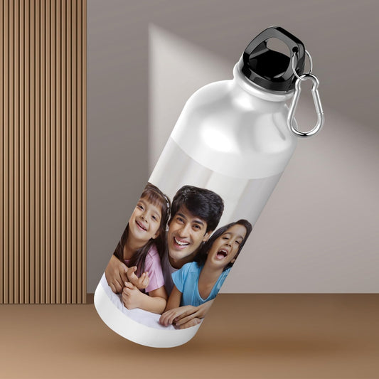 Aluminium Your Photo Personalised Printed Sports Sipper/Water Bottle with Photo and Name Customised (White, 600ML)